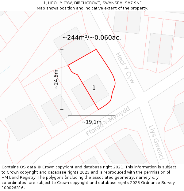 1, HEOL Y CYW, BIRCHGROVE, SWANSEA, SA7 9NF: Plot and title map