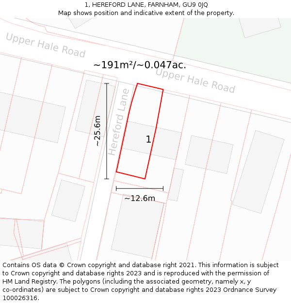 1, HEREFORD LANE, FARNHAM, GU9 0JQ: Plot and title map