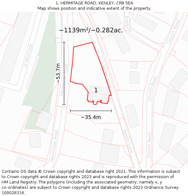 1, HERMITAGE ROAD, KENLEY, CR8 5EA: Plot and title map