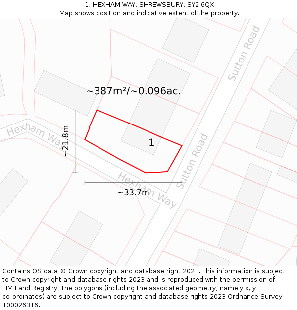 1, HEXHAM WAY, SHREWSBURY, SY2 6QX: Plot and title map