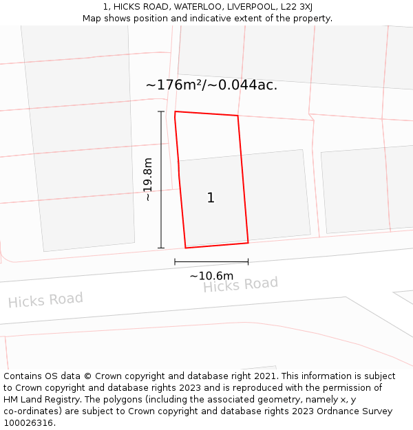 1, HICKS ROAD, WATERLOO, LIVERPOOL, L22 3XJ: Plot and title map