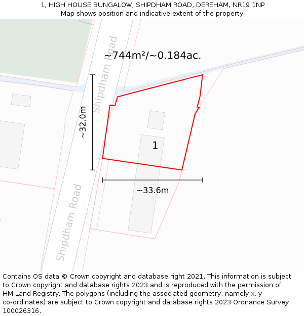 1, HIGH HOUSE BUNGALOW, SHIPDHAM ROAD, DEREHAM, NR19 1NP: Plot and title map