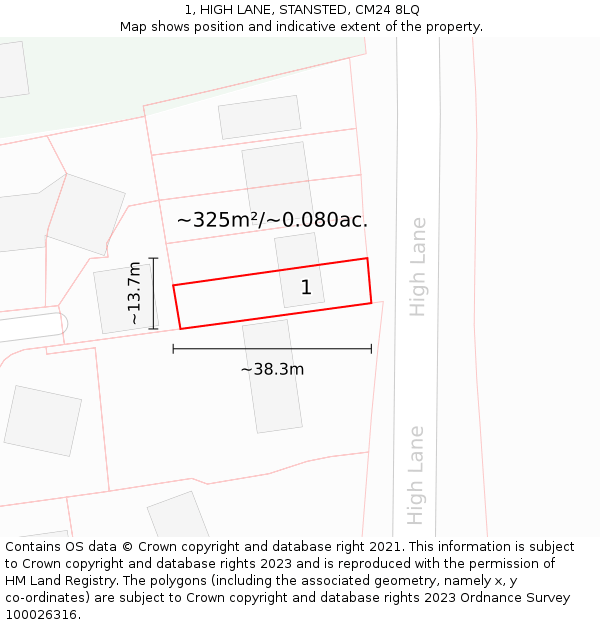 1, HIGH LANE, STANSTED, CM24 8LQ: Plot and title map