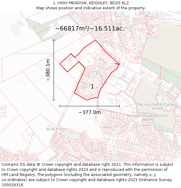 1, HIGH MEADOW, KEIGHLEY, BD20 6LZ: Plot and title map