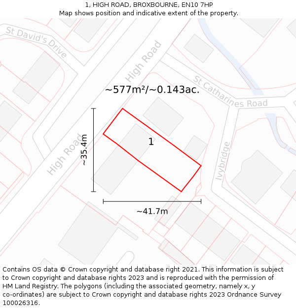 1, HIGH ROAD, BROXBOURNE, EN10 7HP: Plot and title map