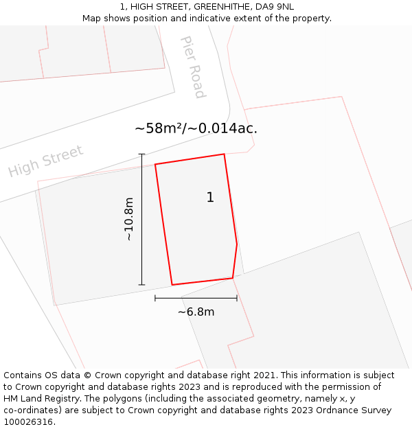 1, HIGH STREET, GREENHITHE, DA9 9NL: Plot and title map