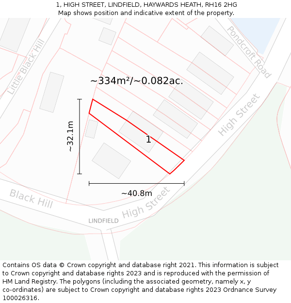 1, HIGH STREET, LINDFIELD, HAYWARDS HEATH, RH16 2HG: Plot and title map