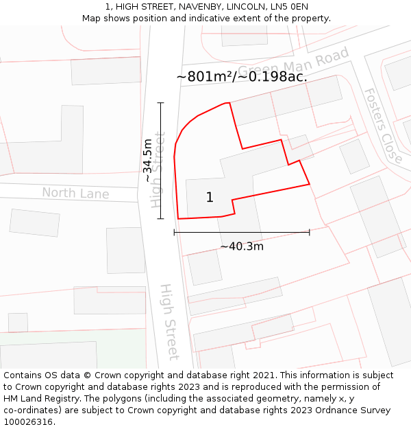 1, HIGH STREET, NAVENBY, LINCOLN, LN5 0EN: Plot and title map