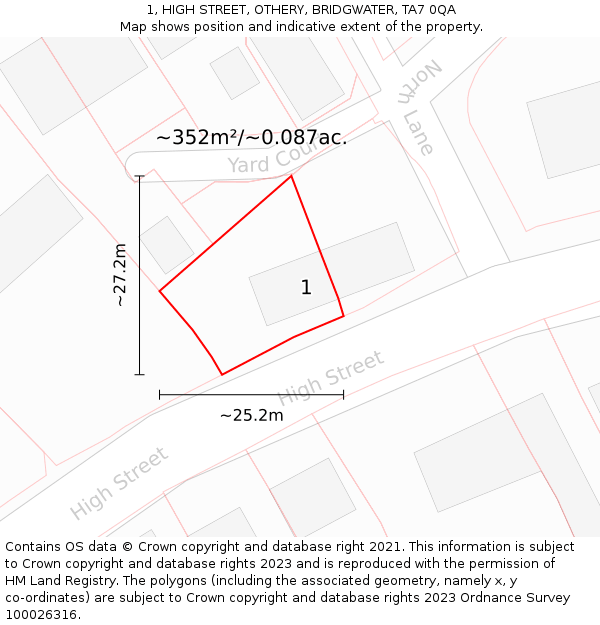 1, HIGH STREET, OTHERY, BRIDGWATER, TA7 0QA: Plot and title map