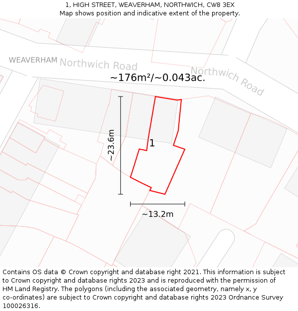 1, HIGH STREET, WEAVERHAM, NORTHWICH, CW8 3EX: Plot and title map