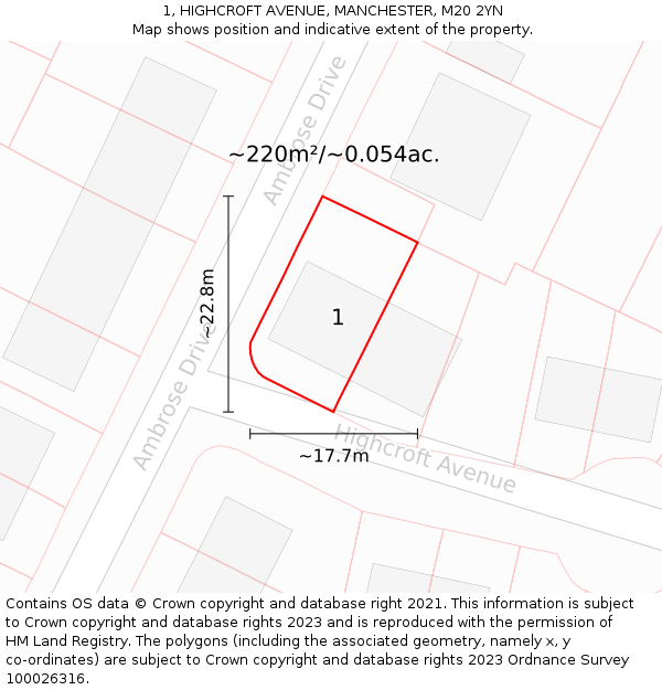 1, HIGHCROFT AVENUE, MANCHESTER, M20 2YN: Plot and title map