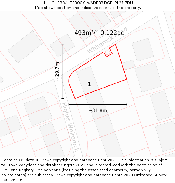 1, HIGHER WHITEROCK, WADEBRIDGE, PL27 7DU: Plot and title map