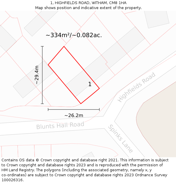 1, HIGHFIELDS ROAD, WITHAM, CM8 1HA: Plot and title map