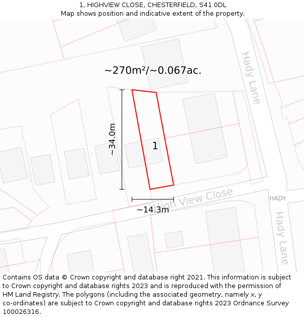 1, HIGHVIEW CLOSE, CHESTERFIELD, S41 0DL: Plot and title map