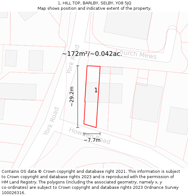 1, HILL TOP, BARLBY, SELBY, YO8 5JQ: Plot and title map