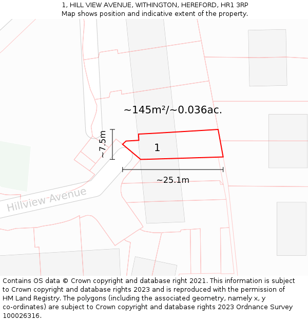 1, HILL VIEW AVENUE, WITHINGTON, HEREFORD, HR1 3RP: Plot and title map