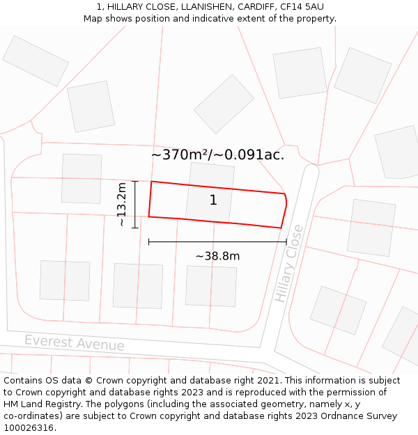 1, HILLARY CLOSE, LLANISHEN, CARDIFF, CF14 5AU: Plot and title map