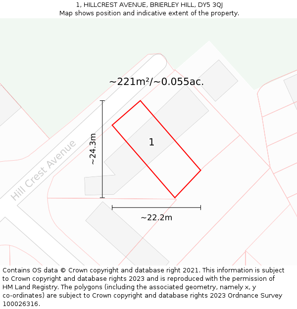 1, HILLCREST AVENUE, BRIERLEY HILL, DY5 3QJ: Plot and title map