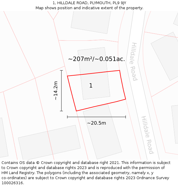 1, HILLDALE ROAD, PLYMOUTH, PL9 9JY: Plot and title map