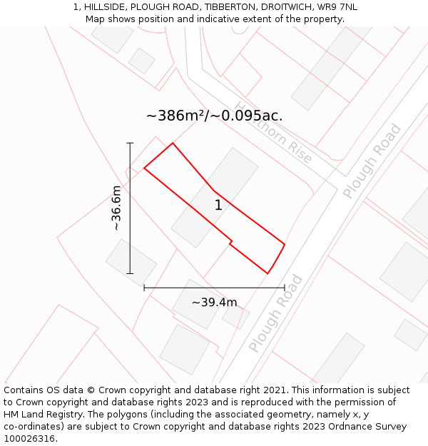 1, HILLSIDE, PLOUGH ROAD, TIBBERTON, DROITWICH, WR9 7NL: Plot and title map