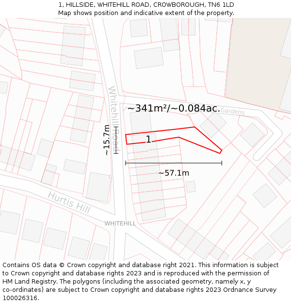 1, HILLSIDE, WHITEHILL ROAD, CROWBOROUGH, TN6 1LD: Plot and title map