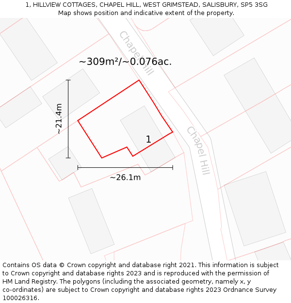 1, HILLVIEW COTTAGES, CHAPEL HILL, WEST GRIMSTEAD, SALISBURY, SP5 3SG: Plot and title map