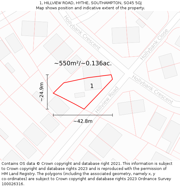 1, HILLVIEW ROAD, HYTHE, SOUTHAMPTON, SO45 5GJ: Plot and title map