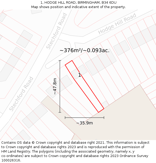 1, HODGE HILL ROAD, BIRMINGHAM, B34 6DU: Plot and title map