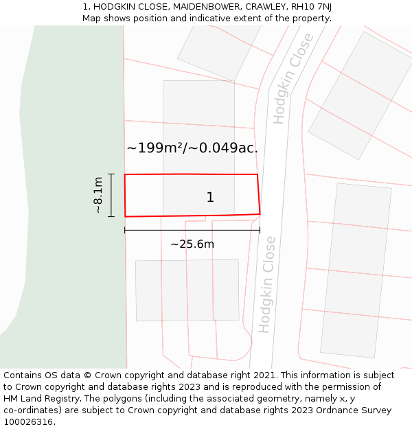 1, HODGKIN CLOSE, MAIDENBOWER, CRAWLEY, RH10 7NJ: Plot and title map