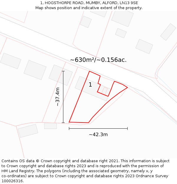 1, HOGSTHORPE ROAD, MUMBY, ALFORD, LN13 9SE: Plot and title map