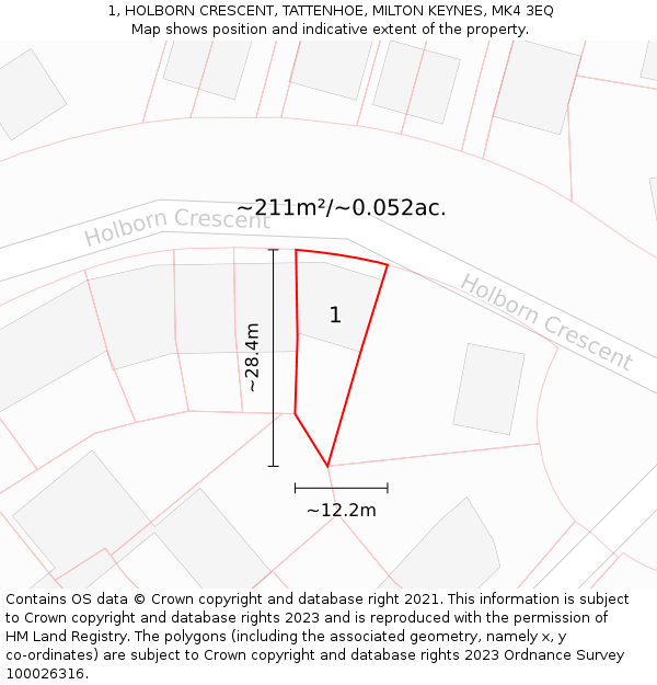 1, HOLBORN CRESCENT, TATTENHOE, MILTON KEYNES, MK4 3EQ: Plot and title map