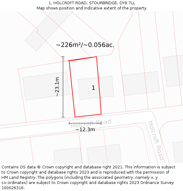 1, HOLCROFT ROAD, STOURBRIDGE, DY9 7LL: Plot and title map