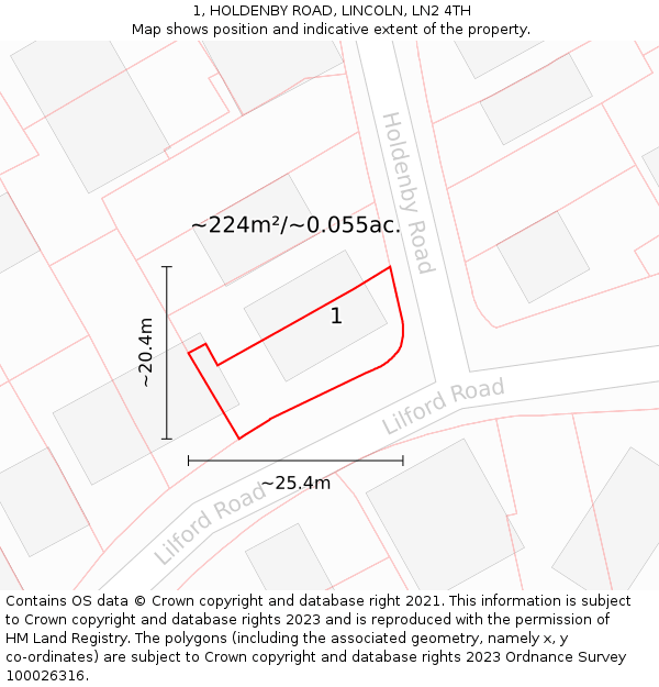 1, HOLDENBY ROAD, LINCOLN, LN2 4TH: Plot and title map