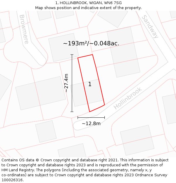 1, HOLLINBROOK, WIGAN, WN6 7SG: Plot and title map