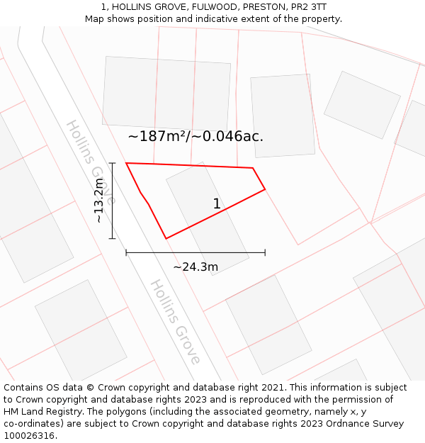 1, HOLLINS GROVE, FULWOOD, PRESTON, PR2 3TT: Plot and title map