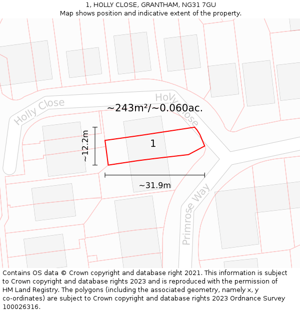 1, HOLLY CLOSE, GRANTHAM, NG31 7GU: Plot and title map