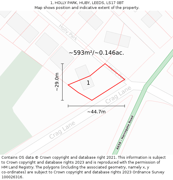 1, HOLLY PARK, HUBY, LEEDS, LS17 0BT: Plot and title map