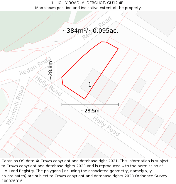 1, HOLLY ROAD, ALDERSHOT, GU12 4RL: Plot and title map