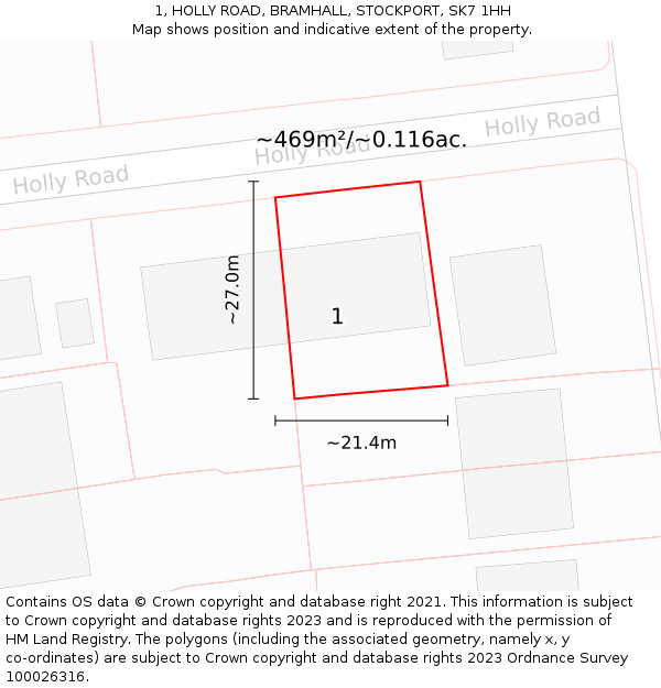 1, HOLLY ROAD, BRAMHALL, STOCKPORT, SK7 1HH: Plot and title map