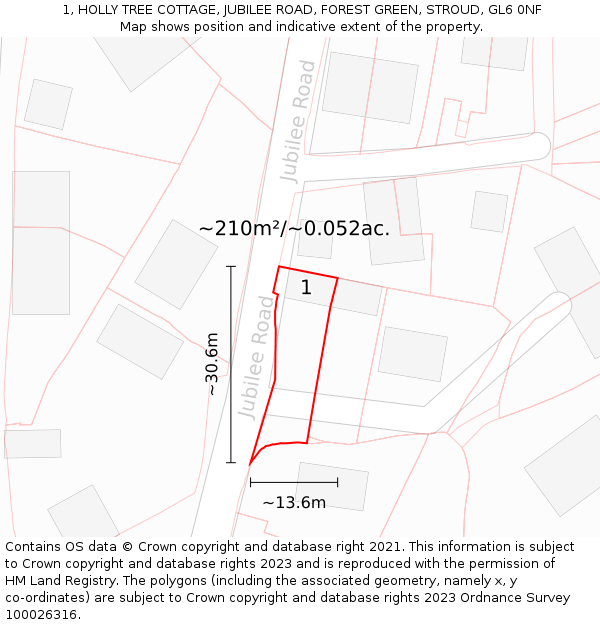 1, HOLLY TREE COTTAGE, JUBILEE ROAD, FOREST GREEN, STROUD, GL6 0NF: Plot and title map