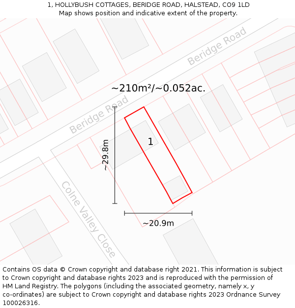 1, HOLLYBUSH COTTAGES, BERIDGE ROAD, HALSTEAD, CO9 1LD: Plot and title map