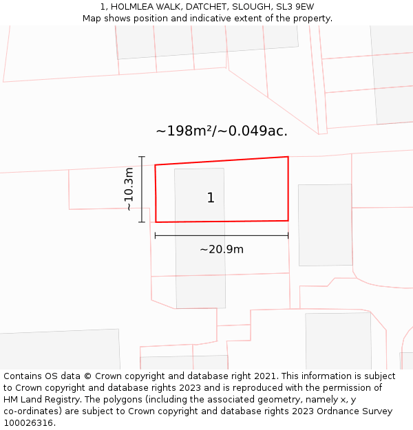 1, HOLMLEA WALK, DATCHET, SLOUGH, SL3 9EW: Plot and title map