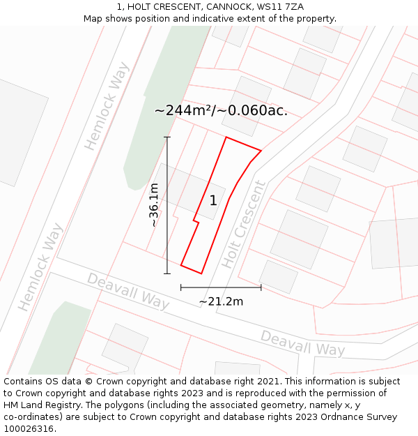 1, HOLT CRESCENT, CANNOCK, WS11 7ZA: Plot and title map