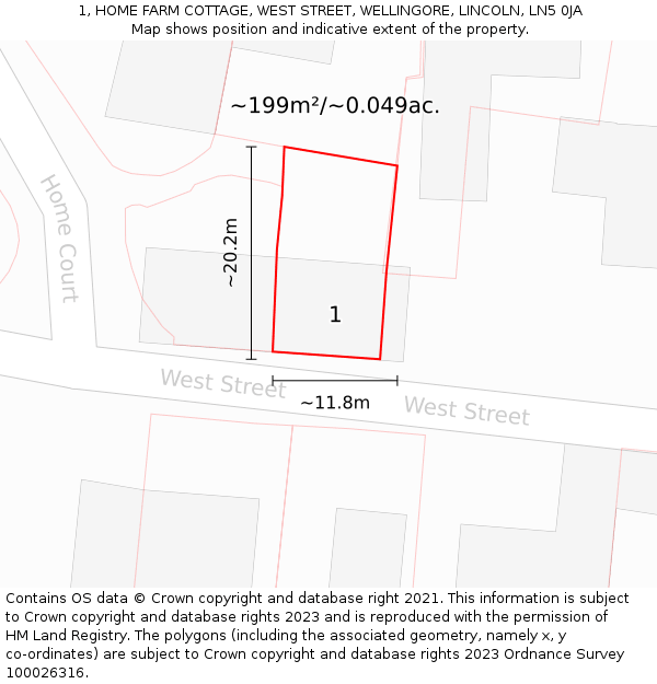 1, HOME FARM COTTAGE, WEST STREET, WELLINGORE, LINCOLN, LN5 0JA: Plot and title map