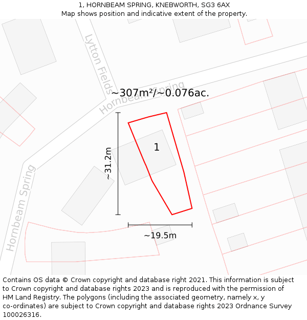 1, HORNBEAM SPRING, KNEBWORTH, SG3 6AX: Plot and title map