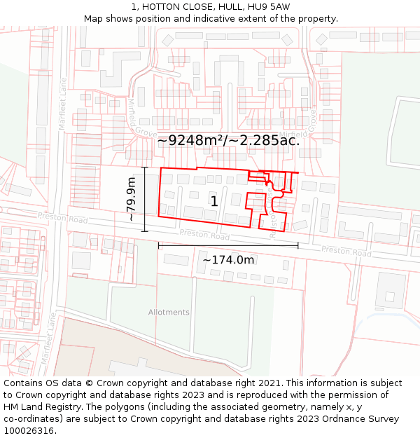 1, HOTTON CLOSE, HULL, HU9 5AW: Plot and title map