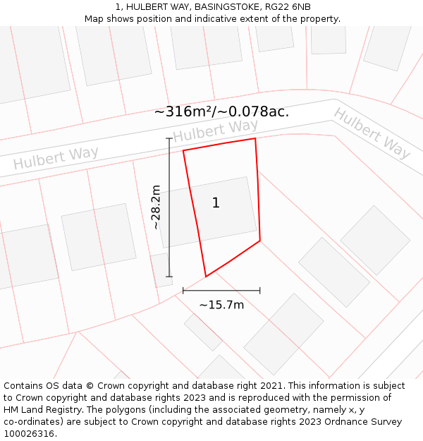 1, HULBERT WAY, BASINGSTOKE, RG22 6NB: Plot and title map