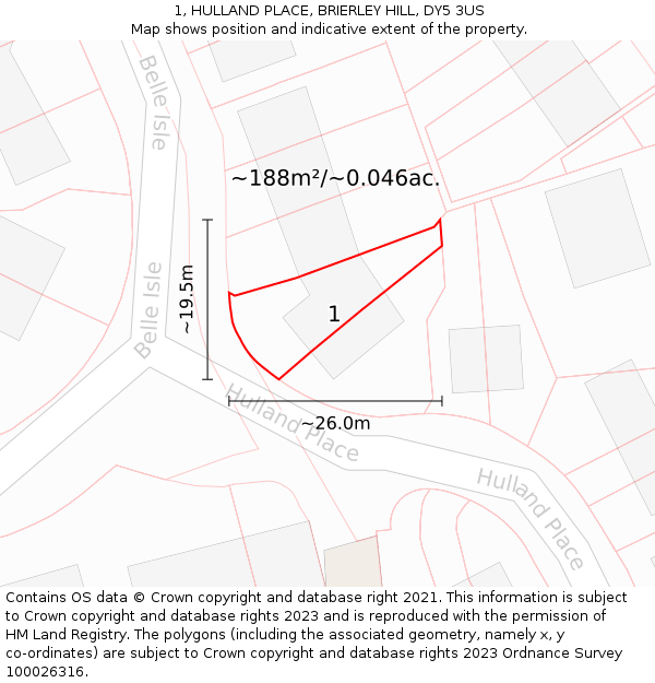 1, HULLAND PLACE, BRIERLEY HILL, DY5 3US: Plot and title map