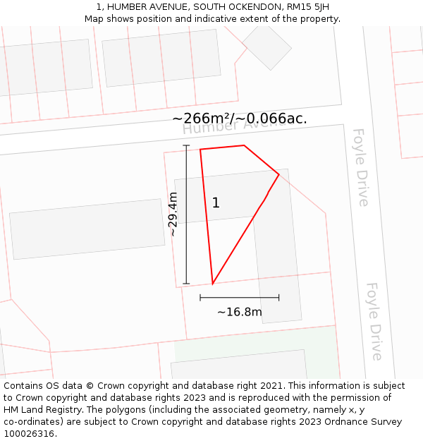 1, HUMBER AVENUE, SOUTH OCKENDON, RM15 5JH: Plot and title map