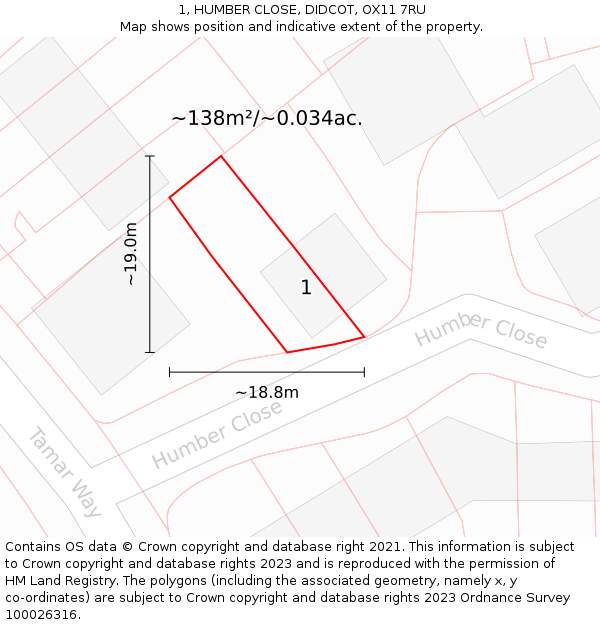 1, HUMBER CLOSE, DIDCOT, OX11 7RU: Plot and title map